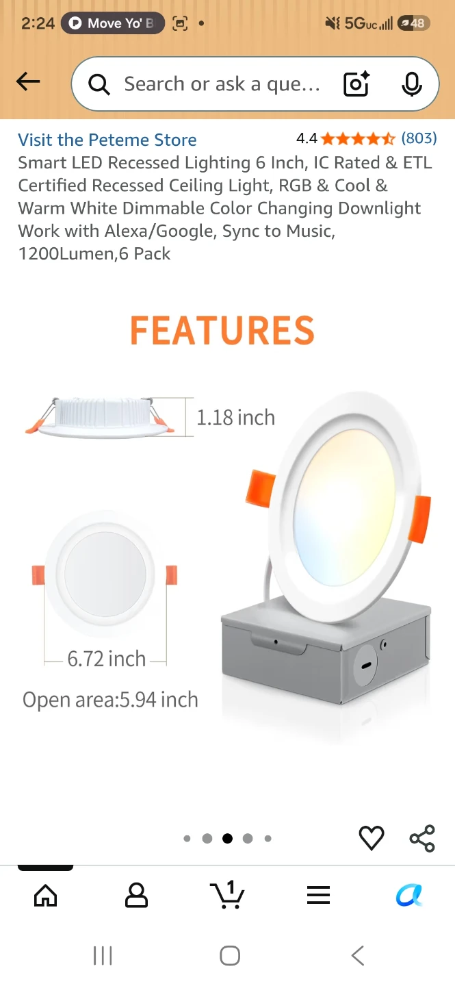 Peteme Smart LED Recessed Lighting 6 Inch, 6 Pack - photo 5