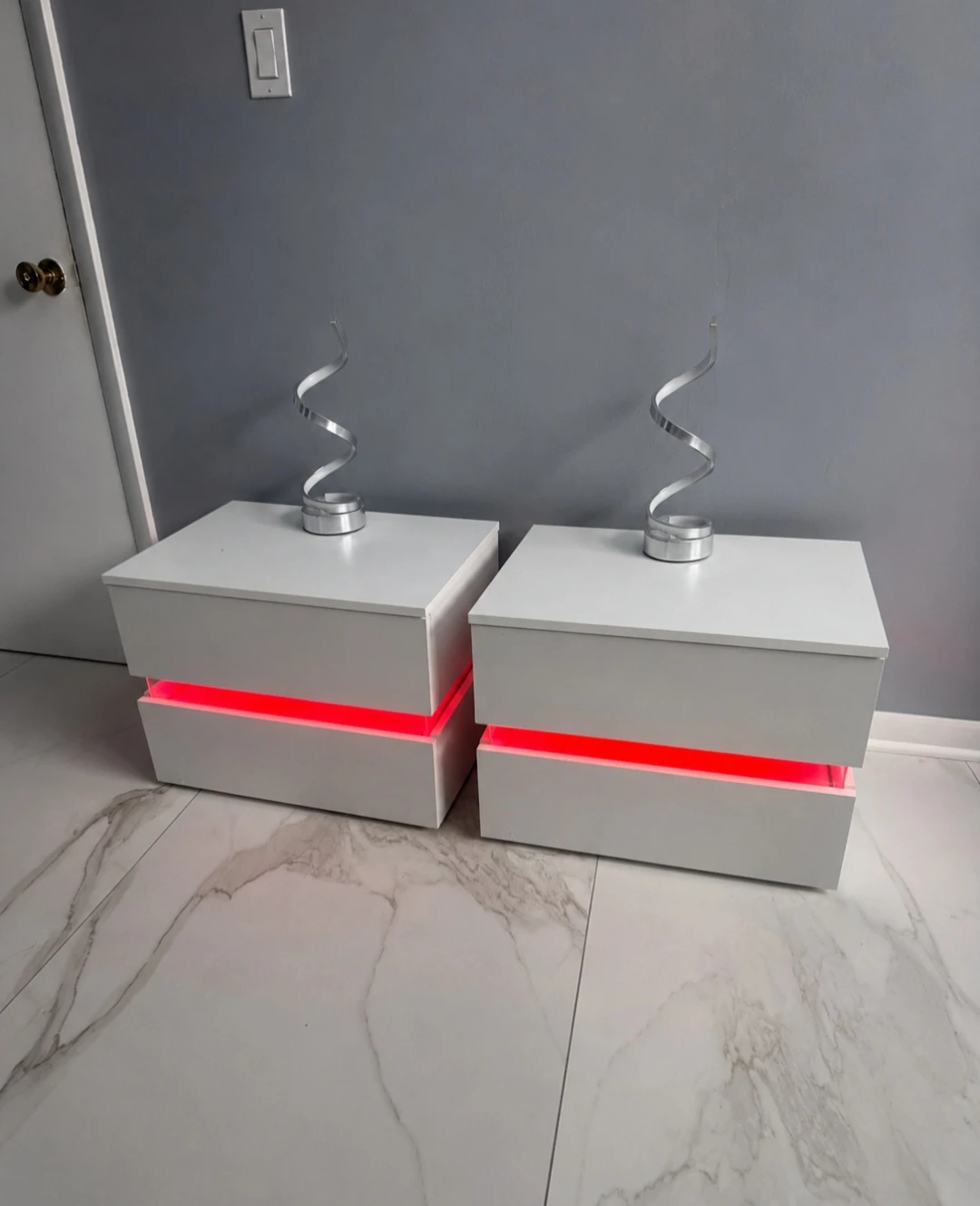 White 2-Drawer LED Nightstand