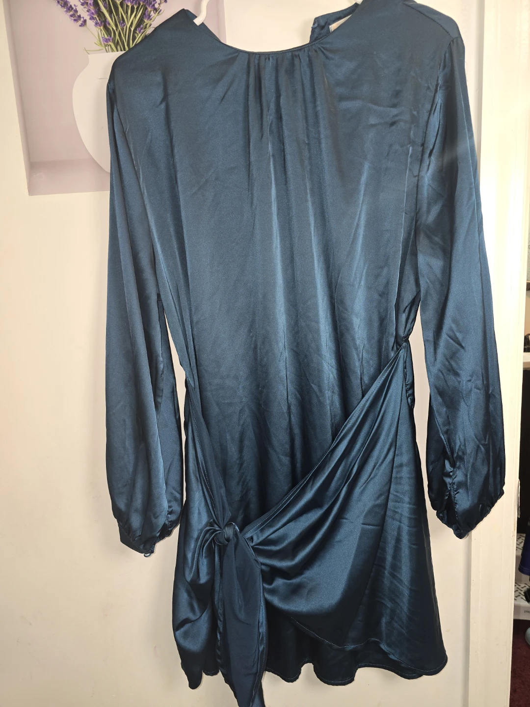 R. Vivimos Teal Satin Wrap Dress