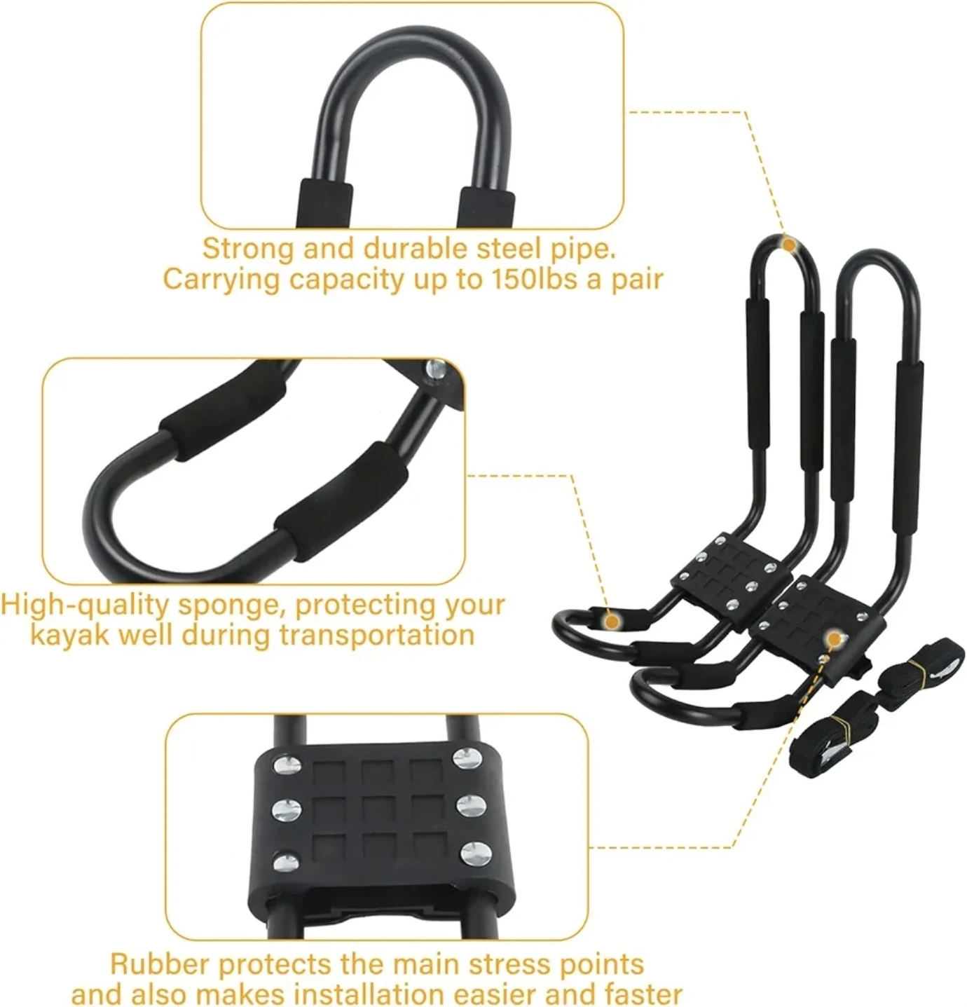 2 Pairs J Bar Kayak Carrier Rack Set for Car Roof Rack - photo 5