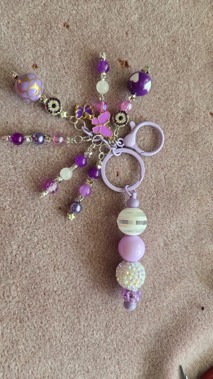 Purple Beaded Butterfly Charm Keychain