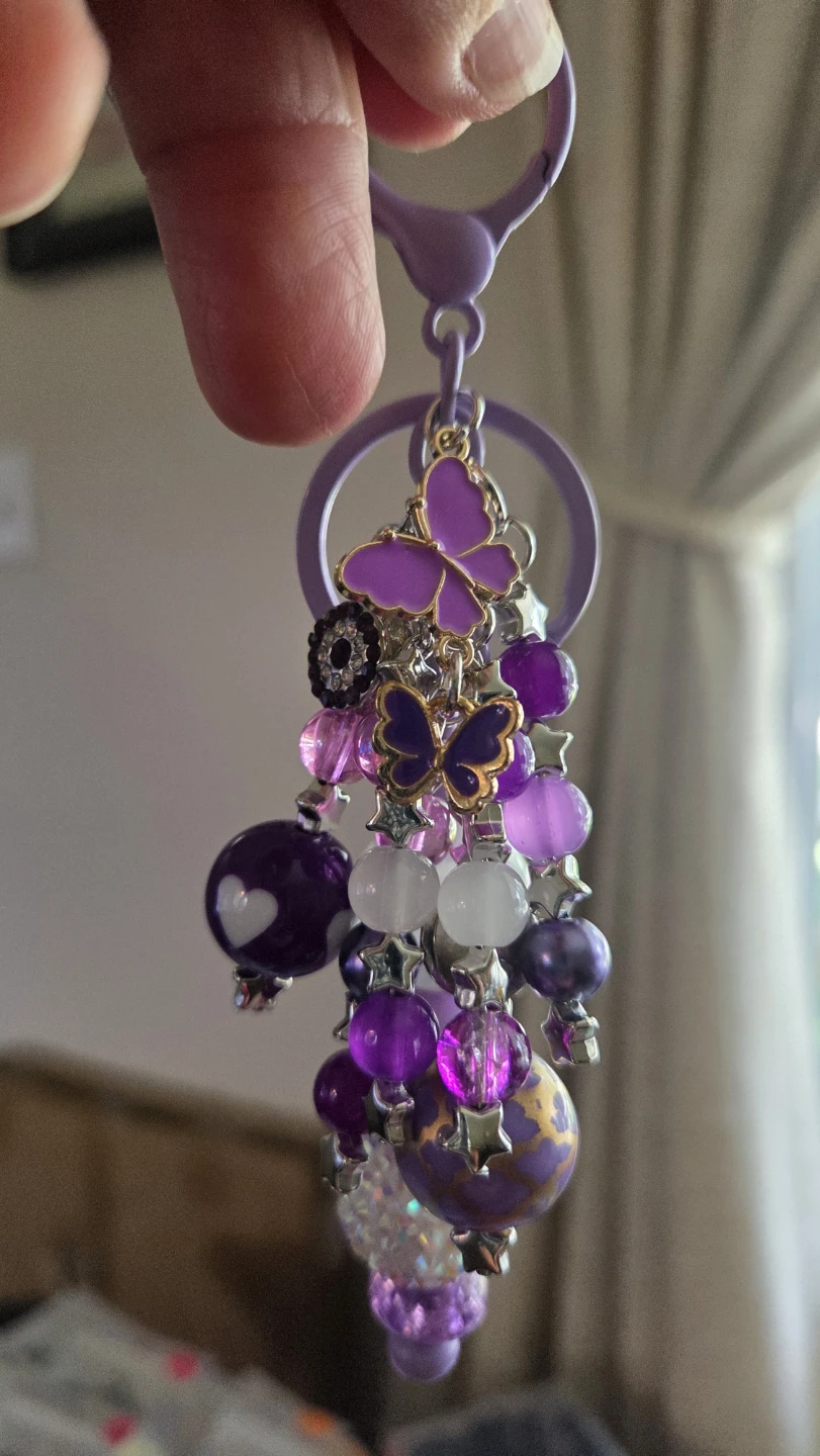 Purple Beaded Butterfly Charm Keychain - photo 2