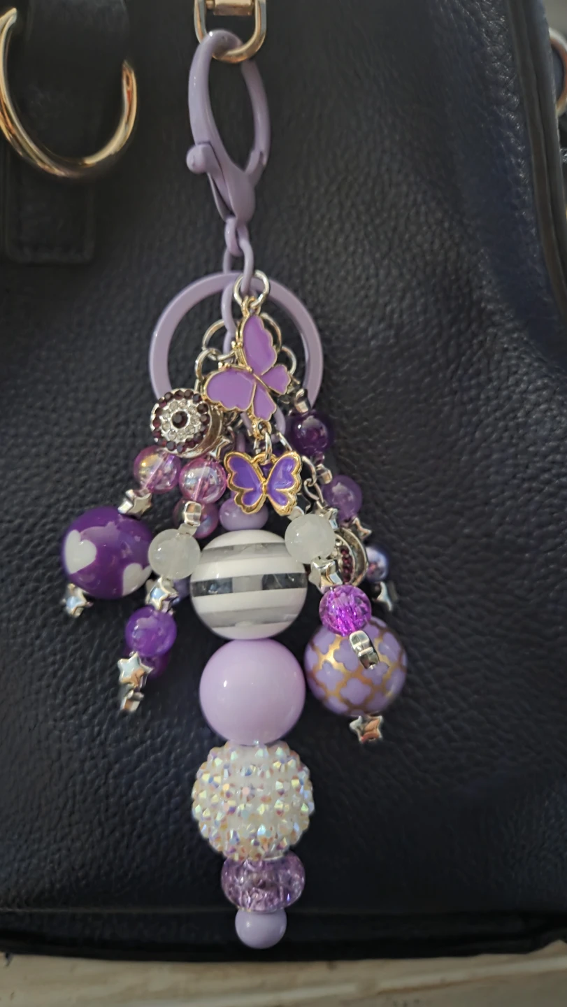 Purple Beaded Butterfly Charm Keychain - photo 3