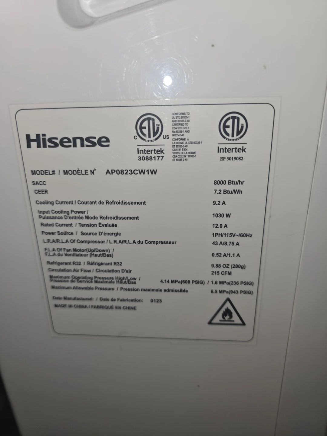 Hisense AP0823CW1W Portable Air Conditioner - 8000 BTU - photo 3