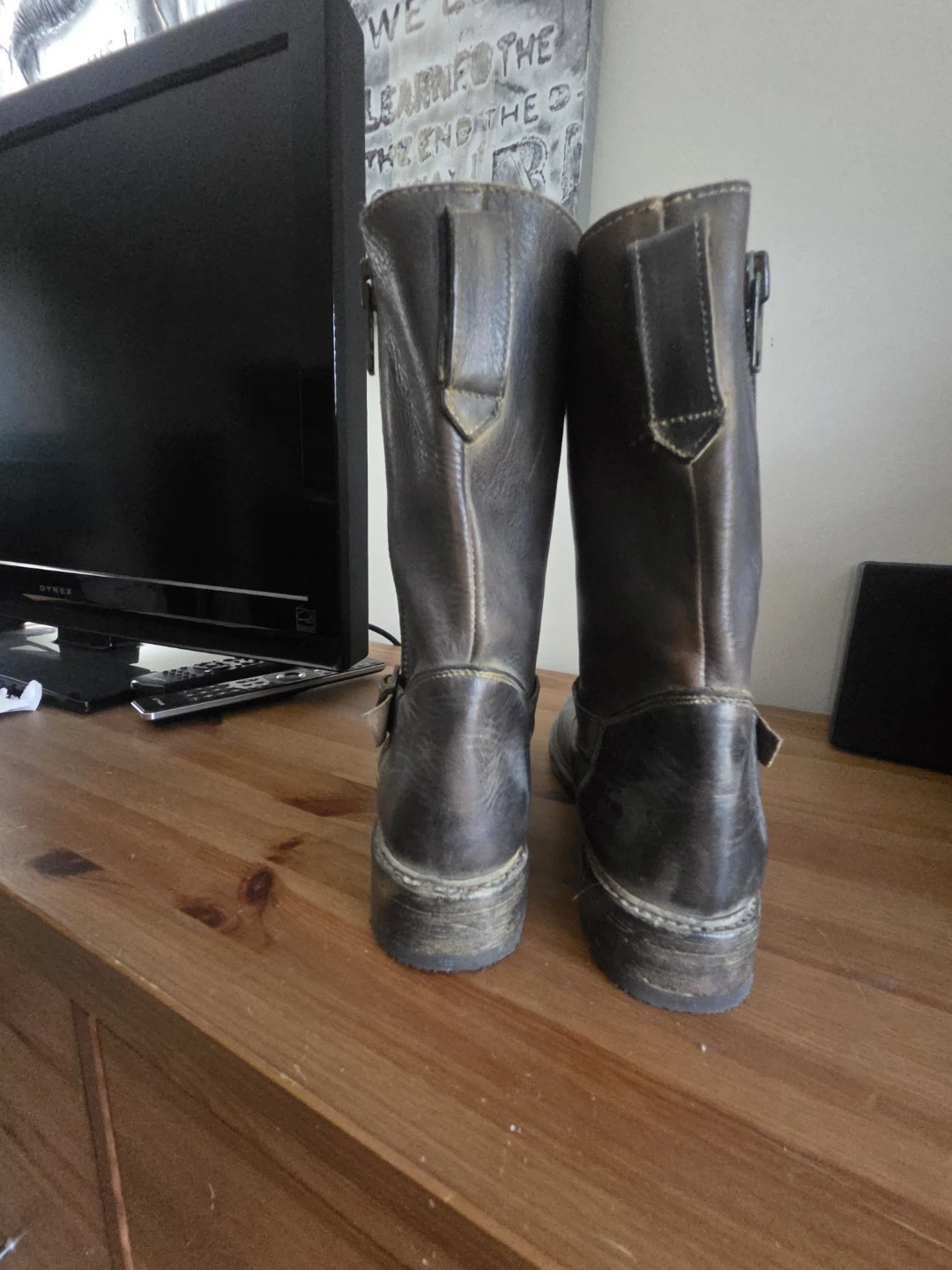 Brown Leather Zipper Buckle Boots