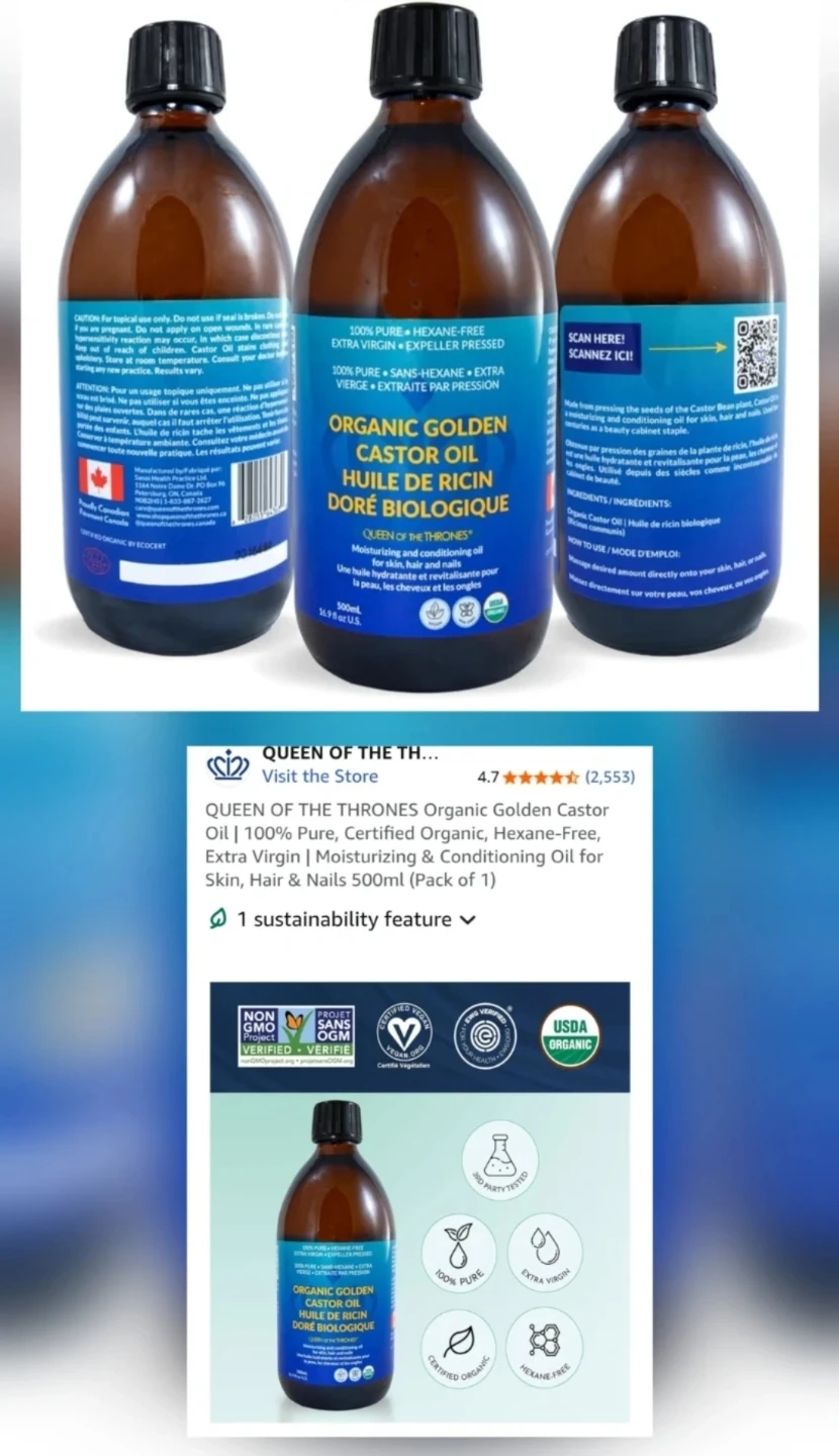 ⚽ Queen of the Thrones Organic Golden Castor Oil 500ml