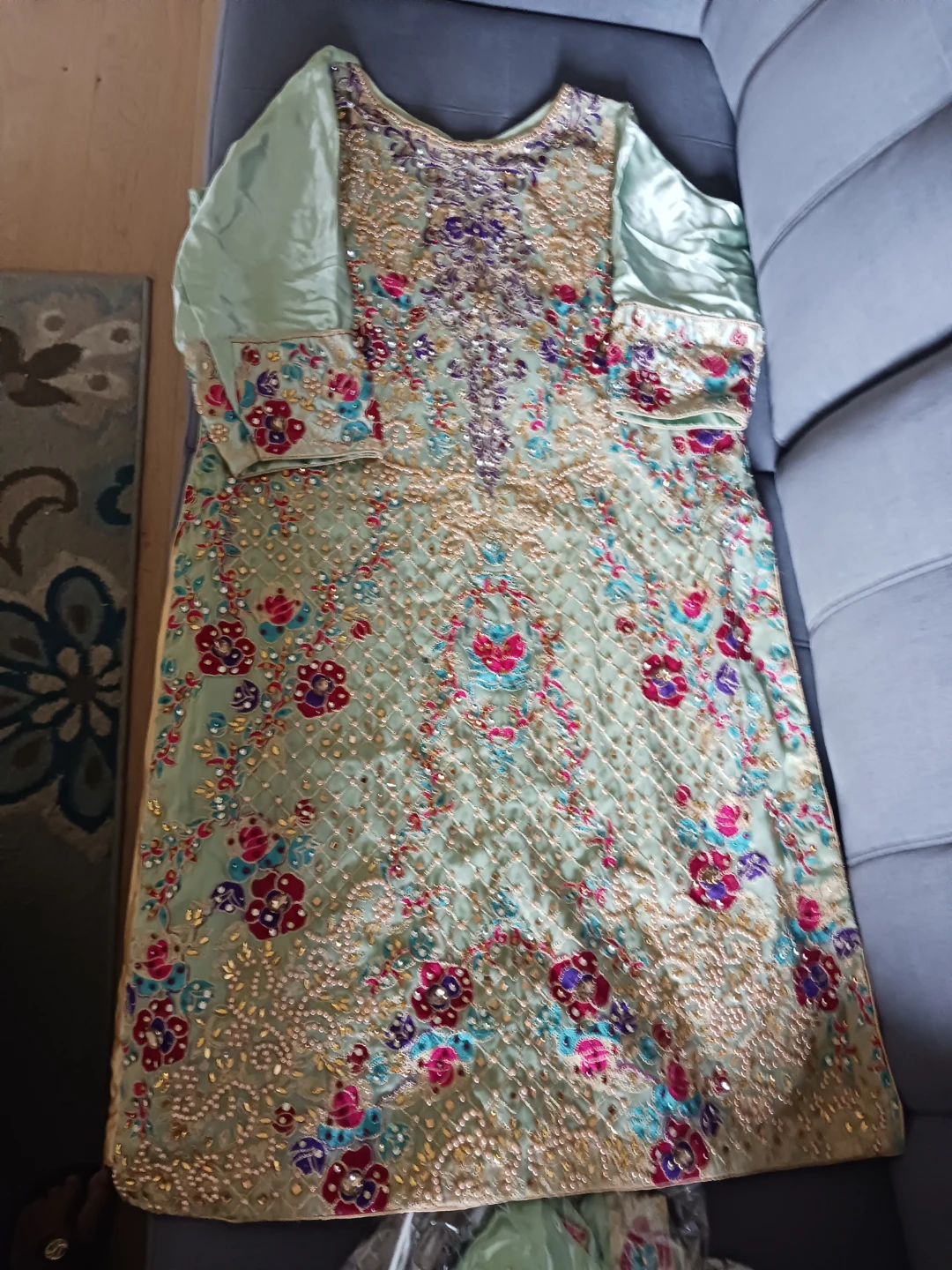Embroidered Kameez Shalwar Outfit - Mint Green