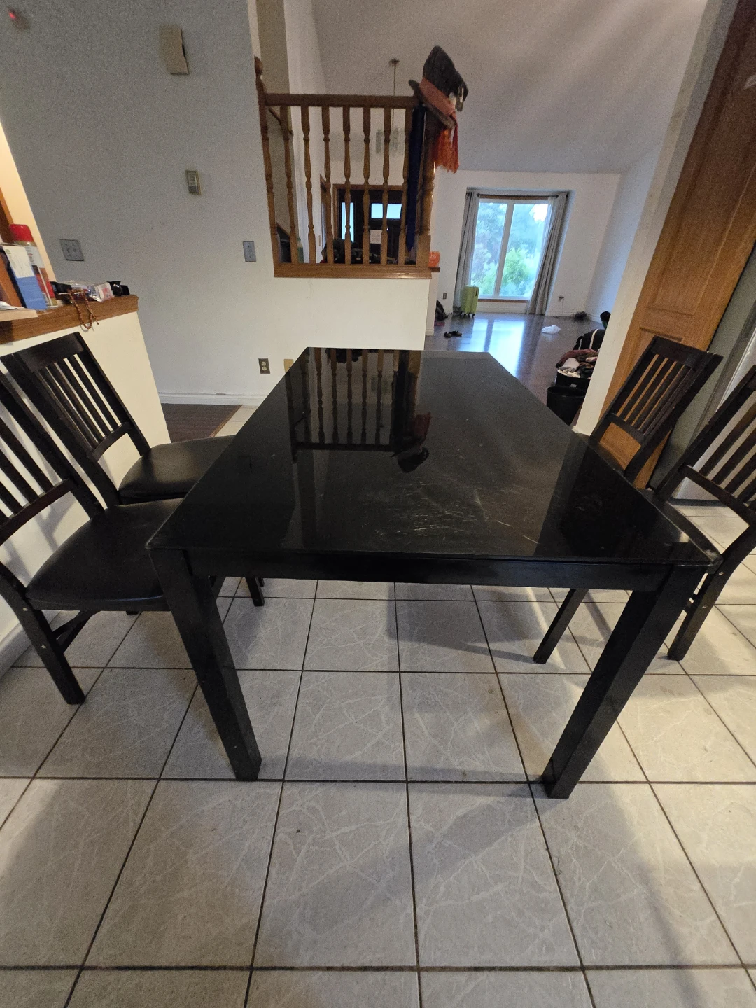 Tempered glass dinning table with 4 wooden chairs - photo 4