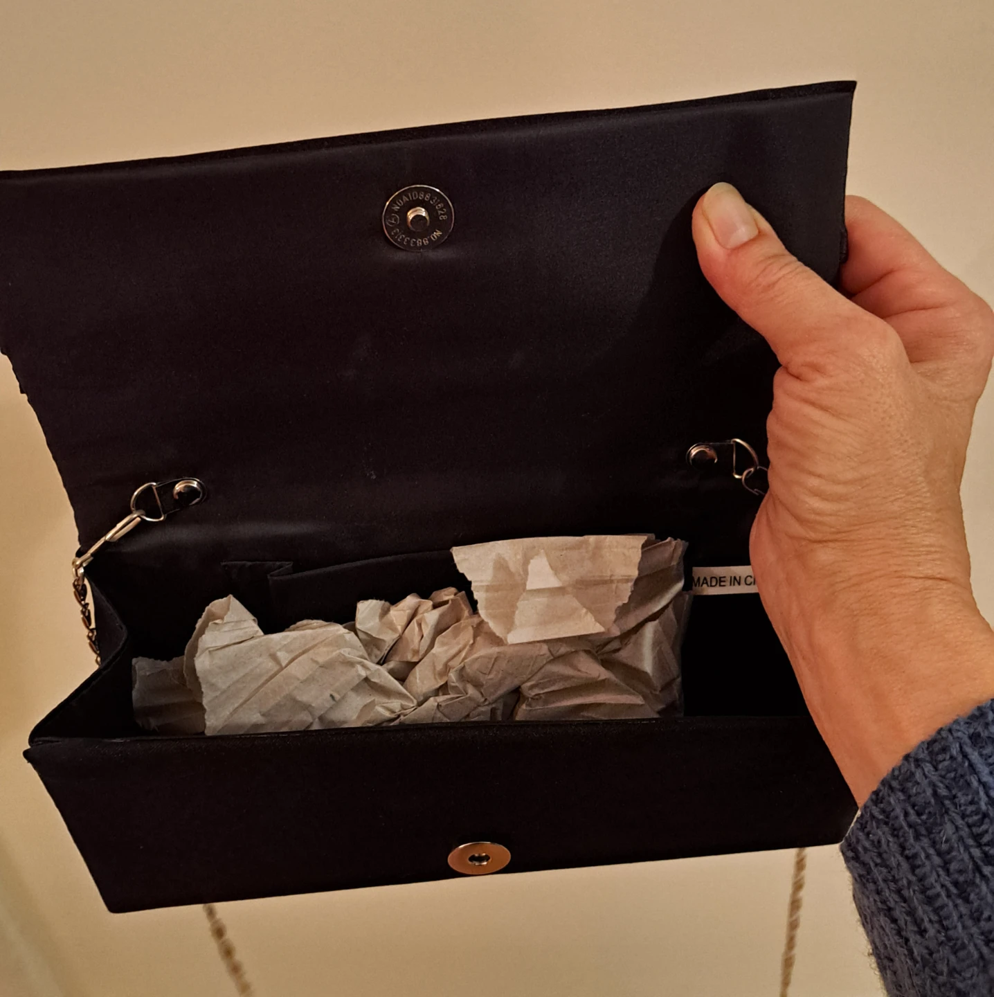 Black Pleated Clutch Bag with Rhinestones - photo 3