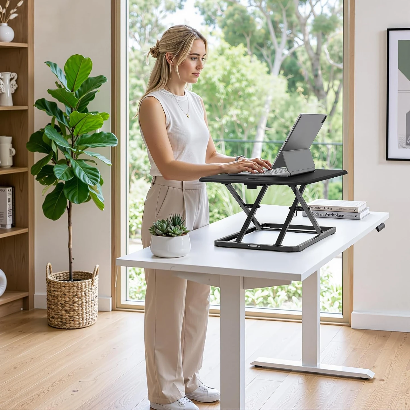 Adjustable Standing Desk Converter 26.4" Black - photo 3
