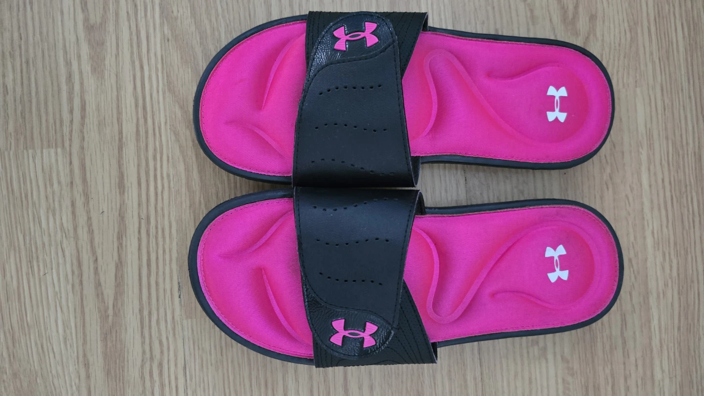 Under Armour Pink & Black Slides - photo 3