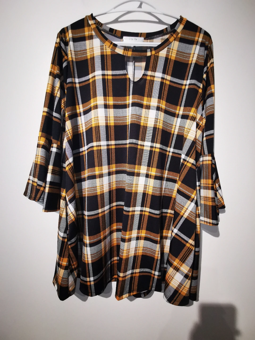 Lily Sky Plaid Bell Sleeve Top 1X - photo 2