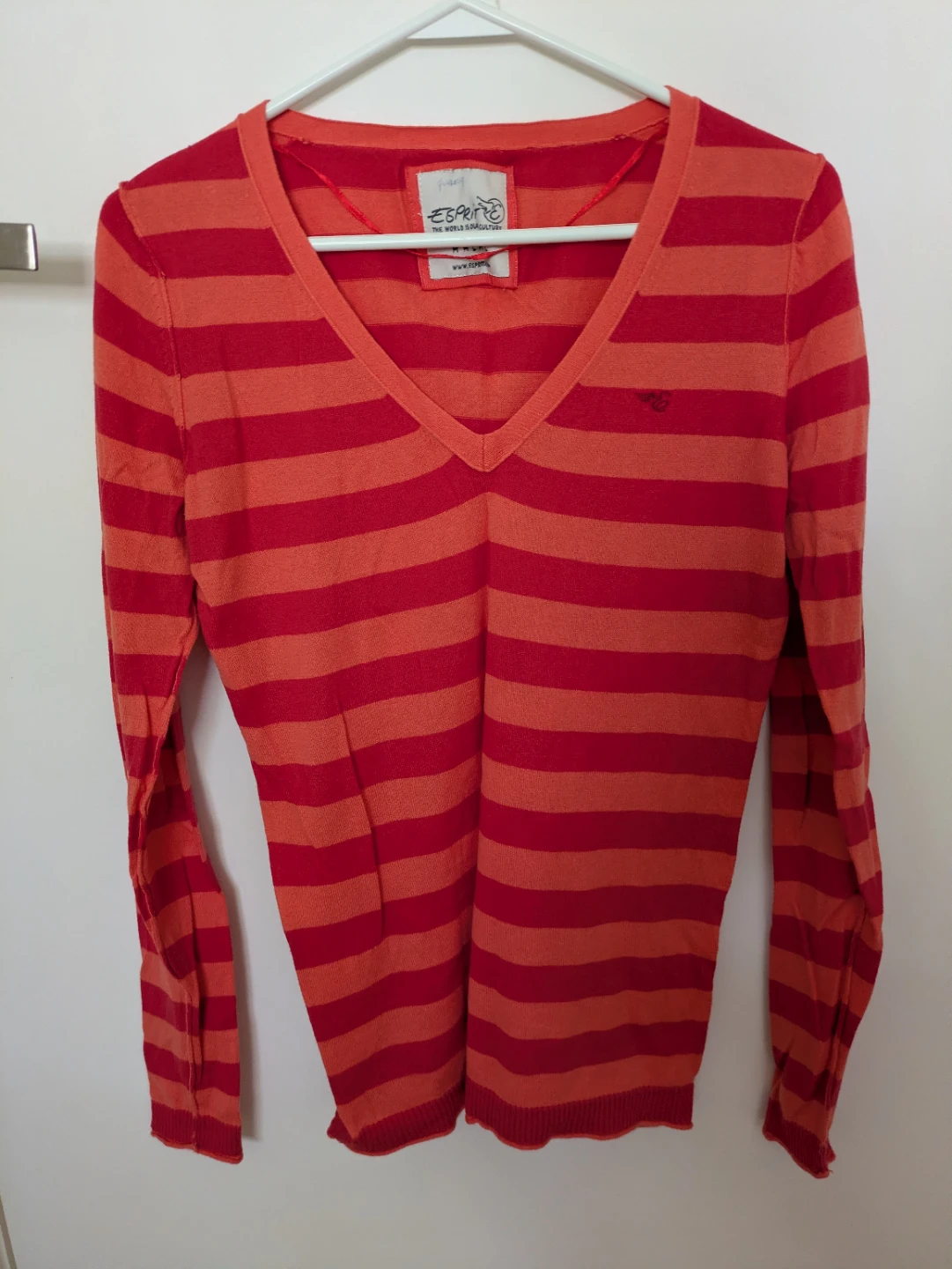 Esprit Striped V-Neck Sweater - Red/Orange