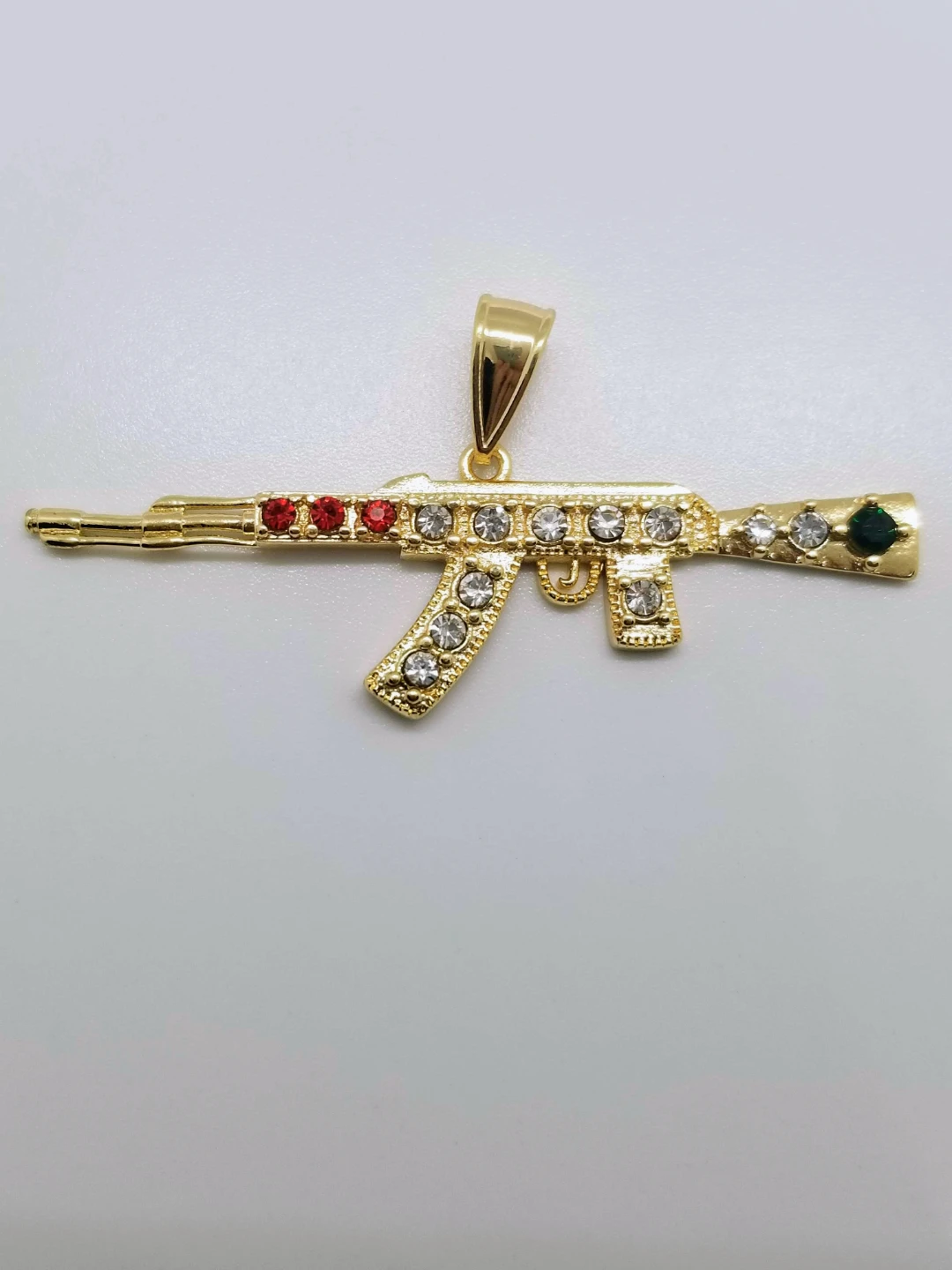 "Gold plated" Tone AK-47 Pendant with Red and Clear Crystals