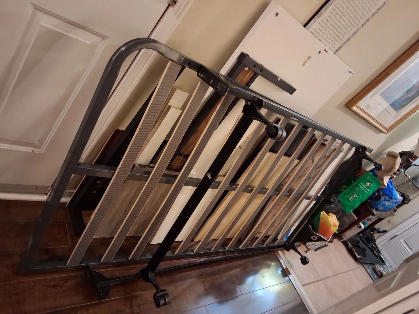 Metal Bed Frame with Slats on wheels
