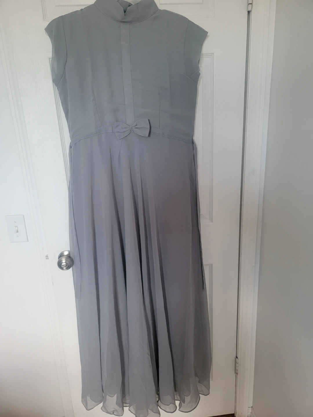 Grey Chiffon Maxi Dress with Bow Detail Freesize