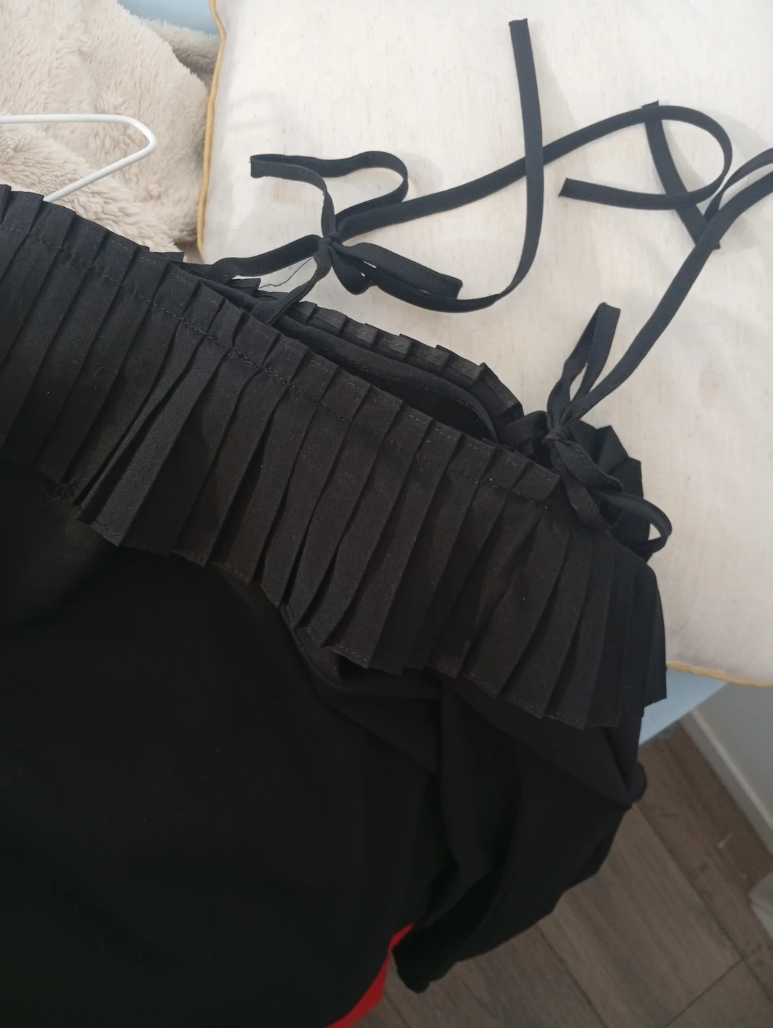Black Pleated Cold Shoulder Top