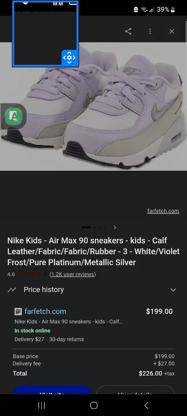 Nike Kids Air Max 90 Sneakers - Size 3 - White/Violet