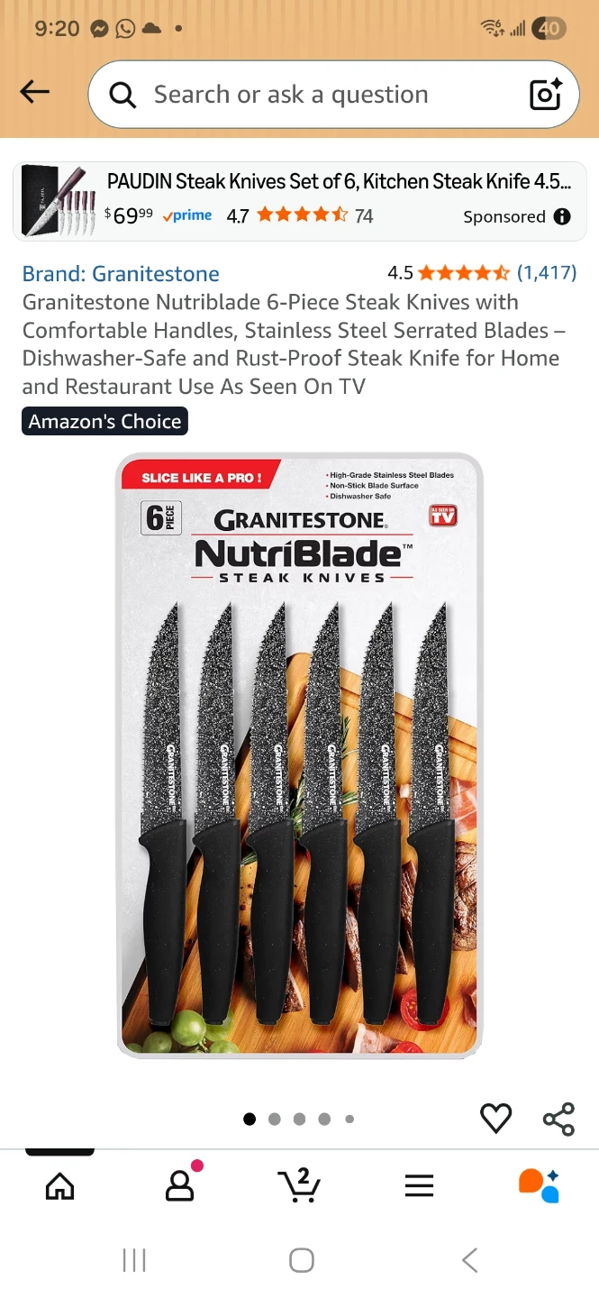 Granitestone NutriBlade 6-Piece Steak Knives Set