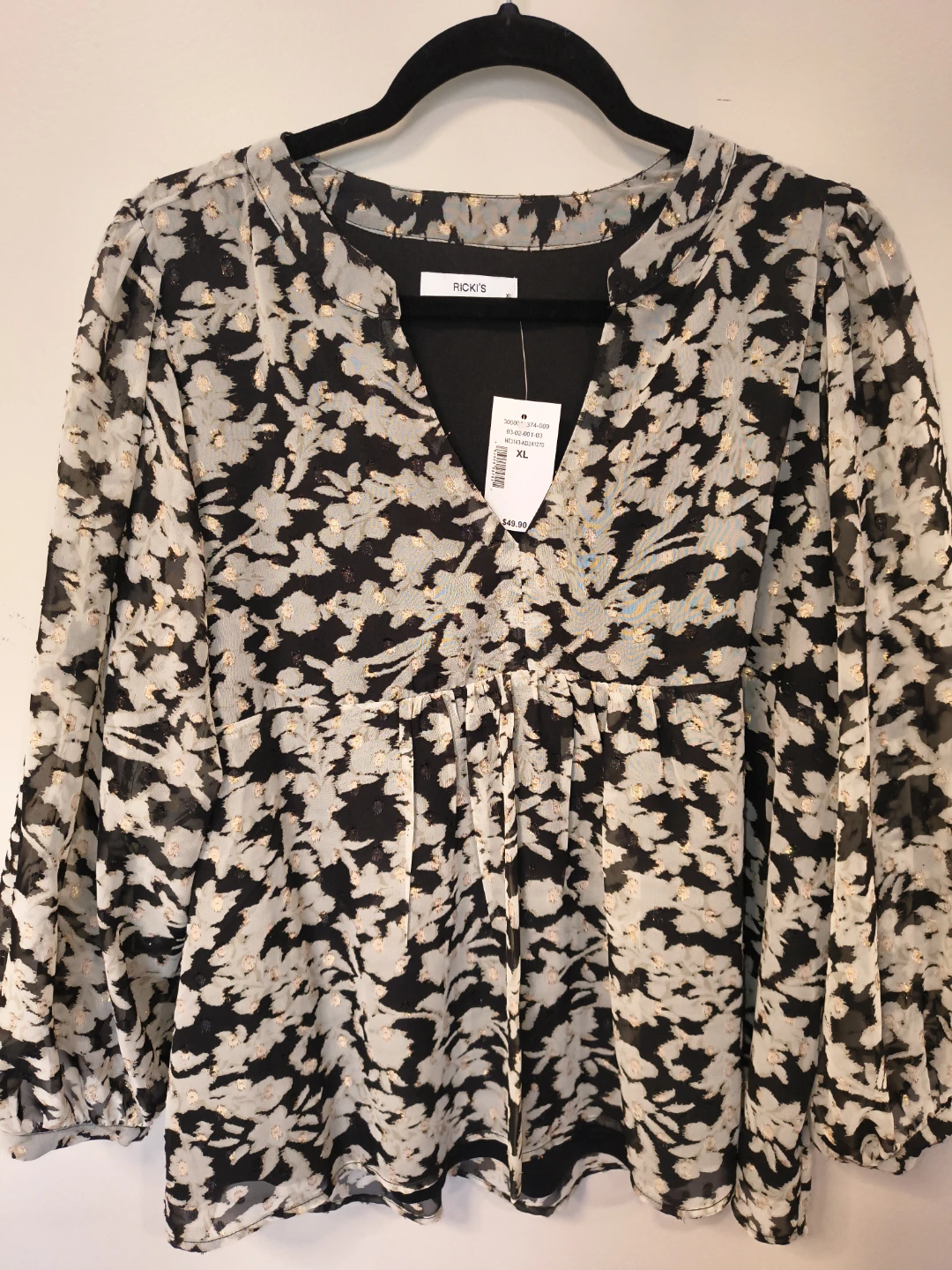 Rickis Black Floral Print Blouse - XL