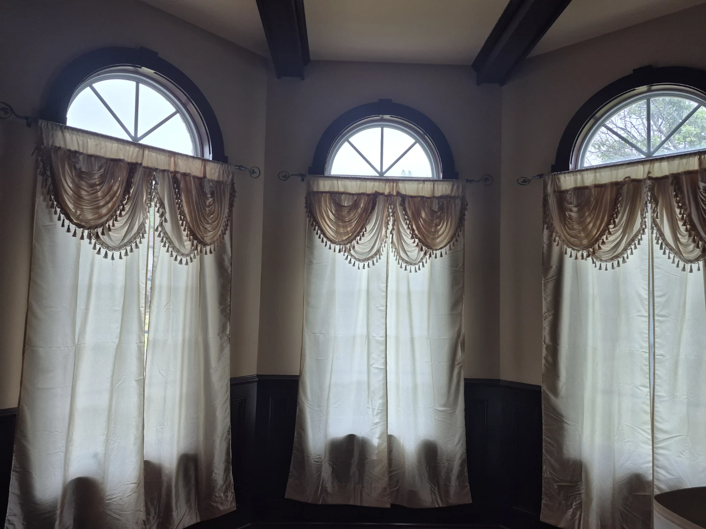 Set of 3 Cream Drapes with Gold Trim