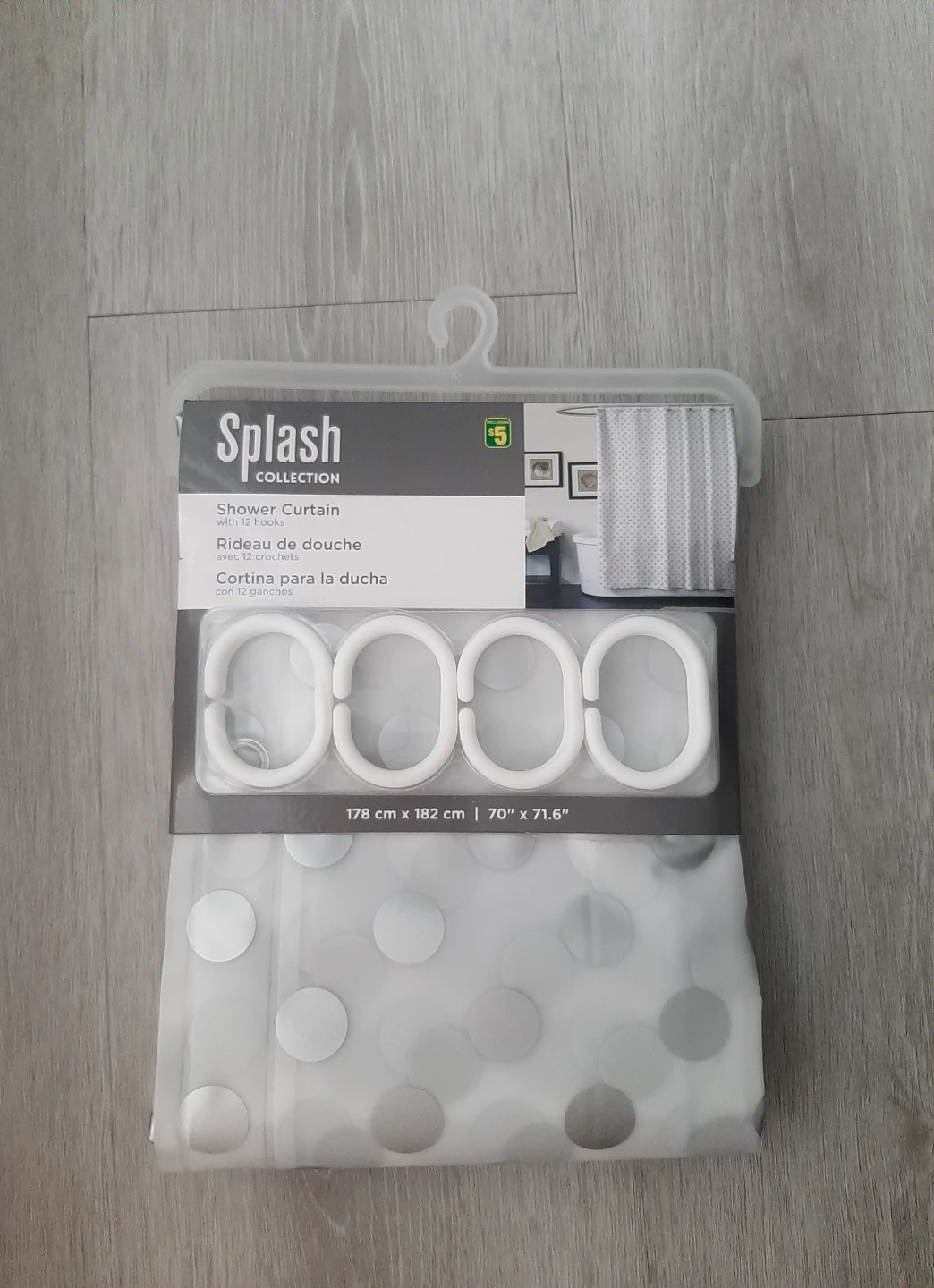 Splash Collection Shower Curtain with 12 Hooks