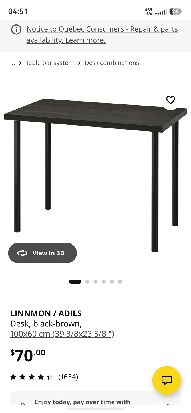 IKEA LINNMON / ADILS Desk - Black-Brown