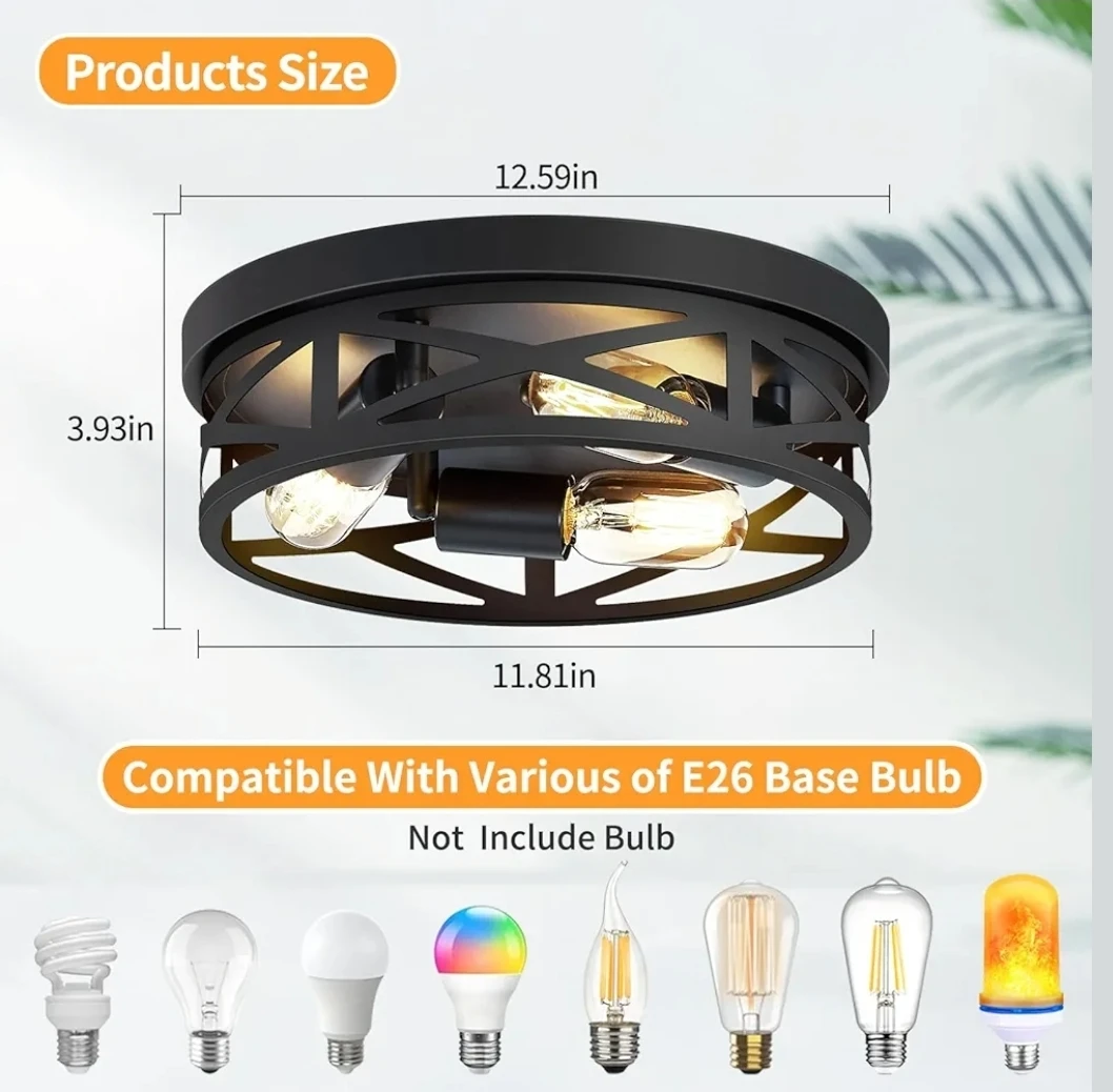 13 inch Farmhouse Ceiling Light Fixture - Black - photo 3