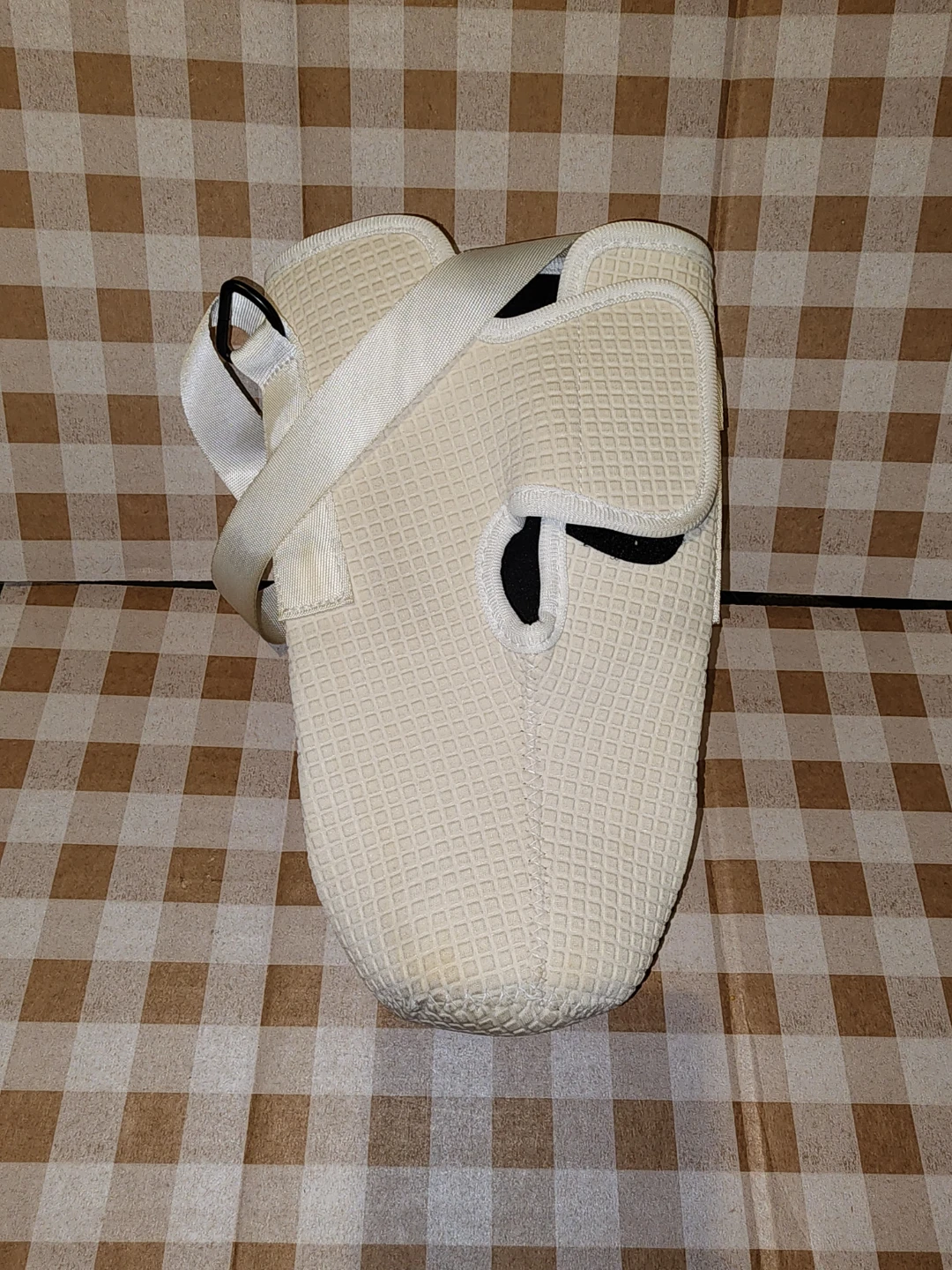 Cream Waffle Knit Sling Bag with Front Zip Pockets