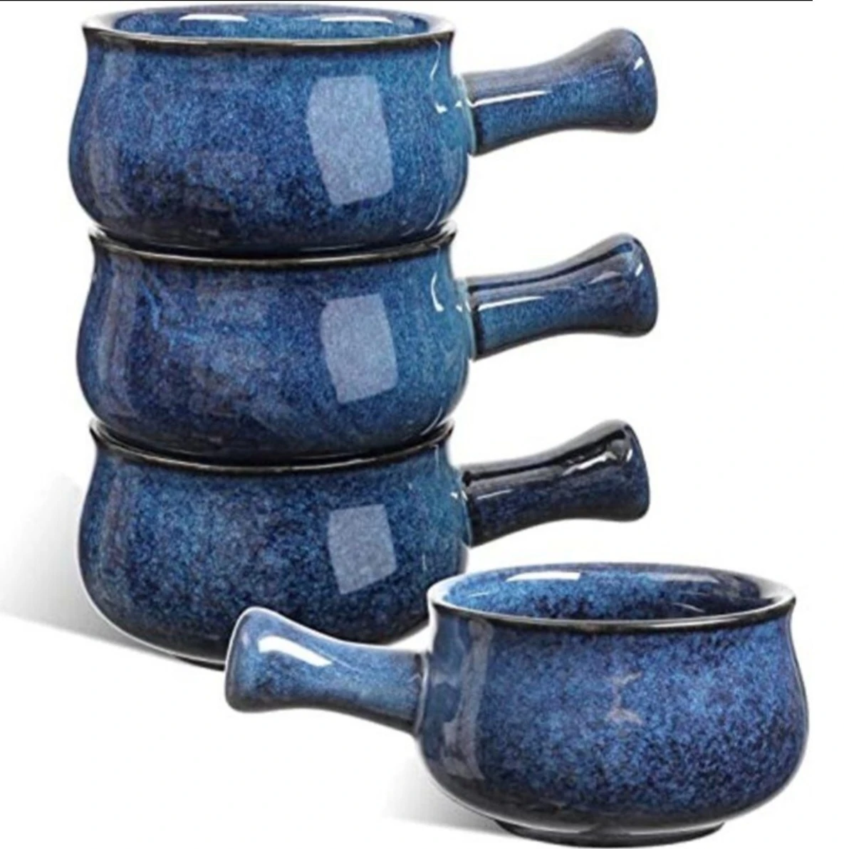 Blue Ceramic Onion Soup Bowls with Handles ⚽️