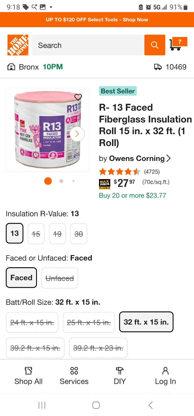 R-13 Faced Fiberglass Pink Insulation Roll - photo 3