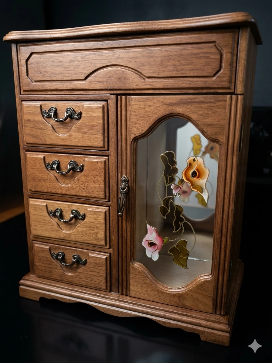 Wooden Jewelry Box with Glass Door