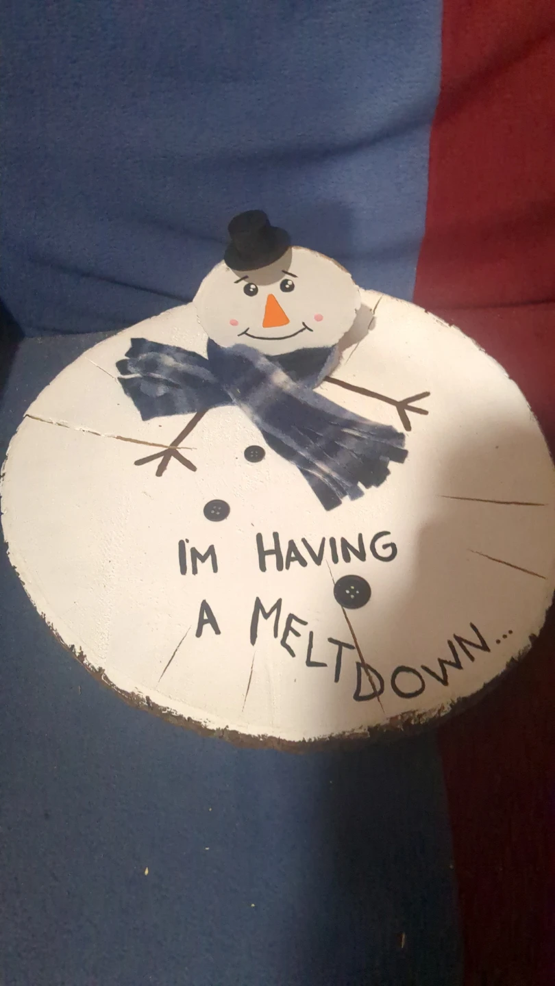 Handmade Snowman "I'm Having A Meltdown" Wood Slice Decor