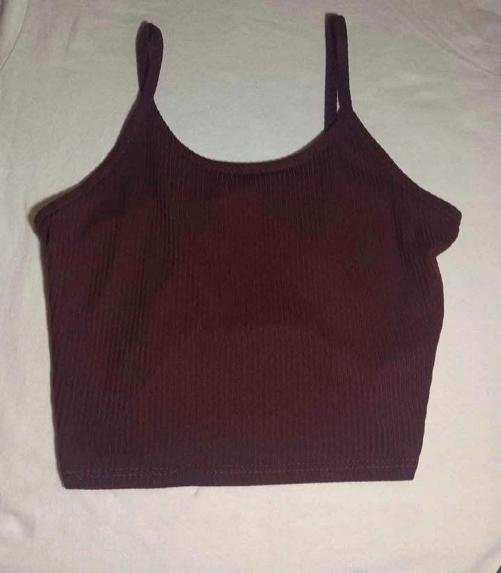 Ribbed Spaghetti Strap Crop Top - Burgundy - photo 2