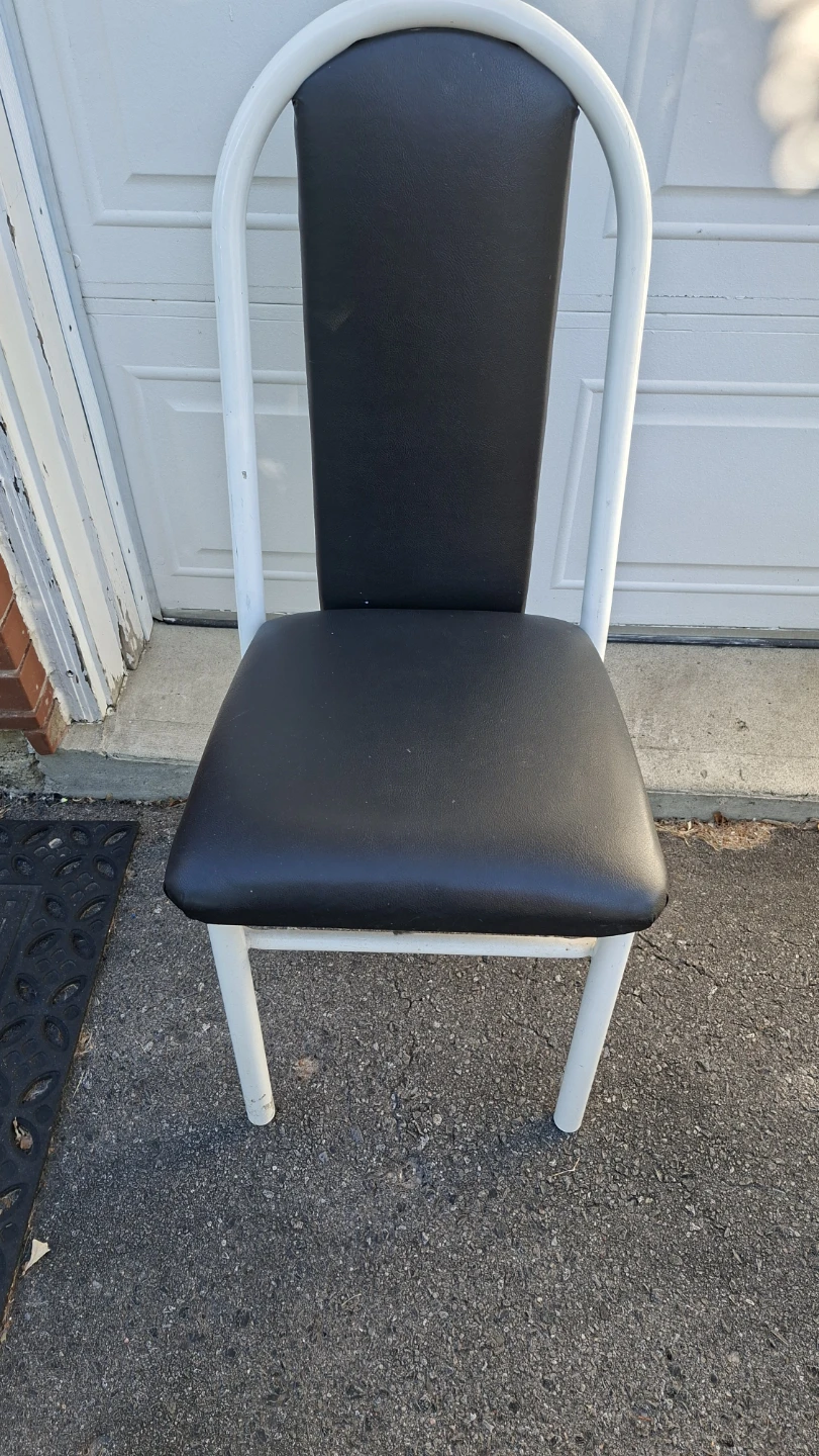 Black Vinyl Dining Chair with White Metal Frame