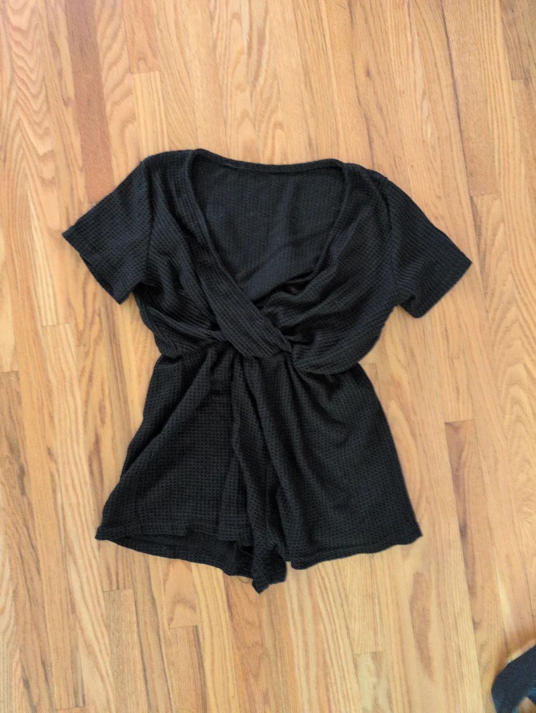 Black Waffle Knit Wrap Romper ⚽