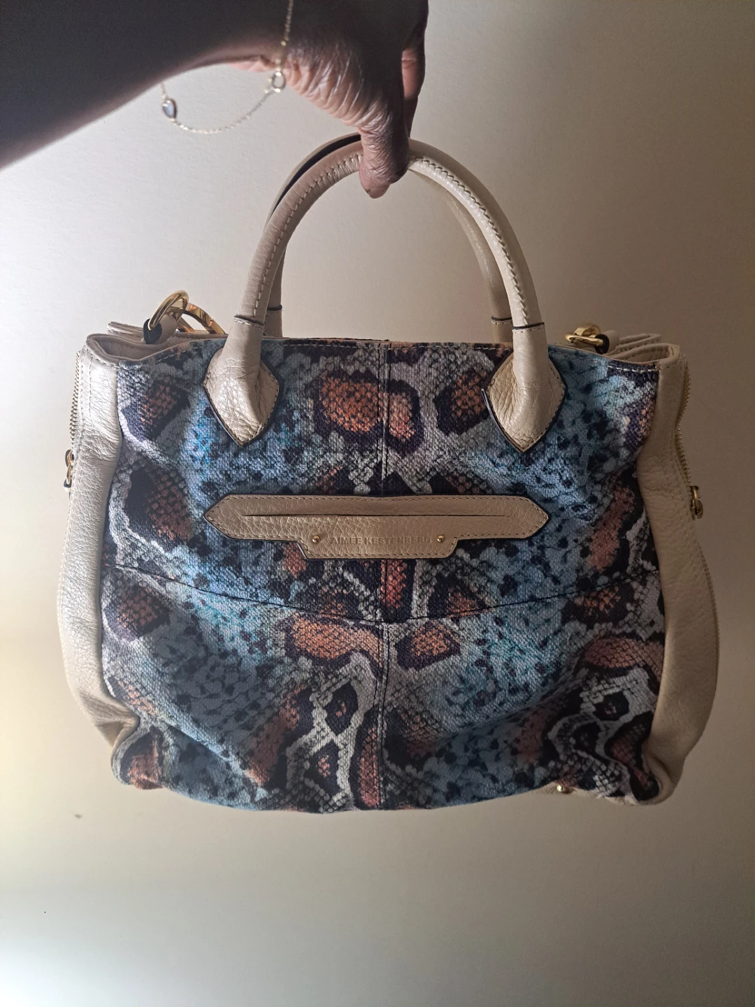 AIMEE KESTENBERG -  Snakeskin Print Leather Satchel Bag