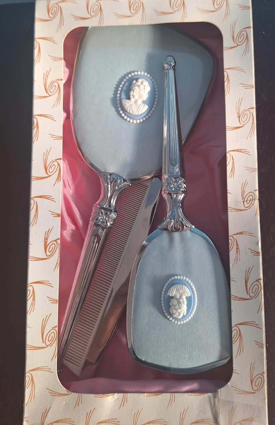 Vintage three-piece vanity set in original box