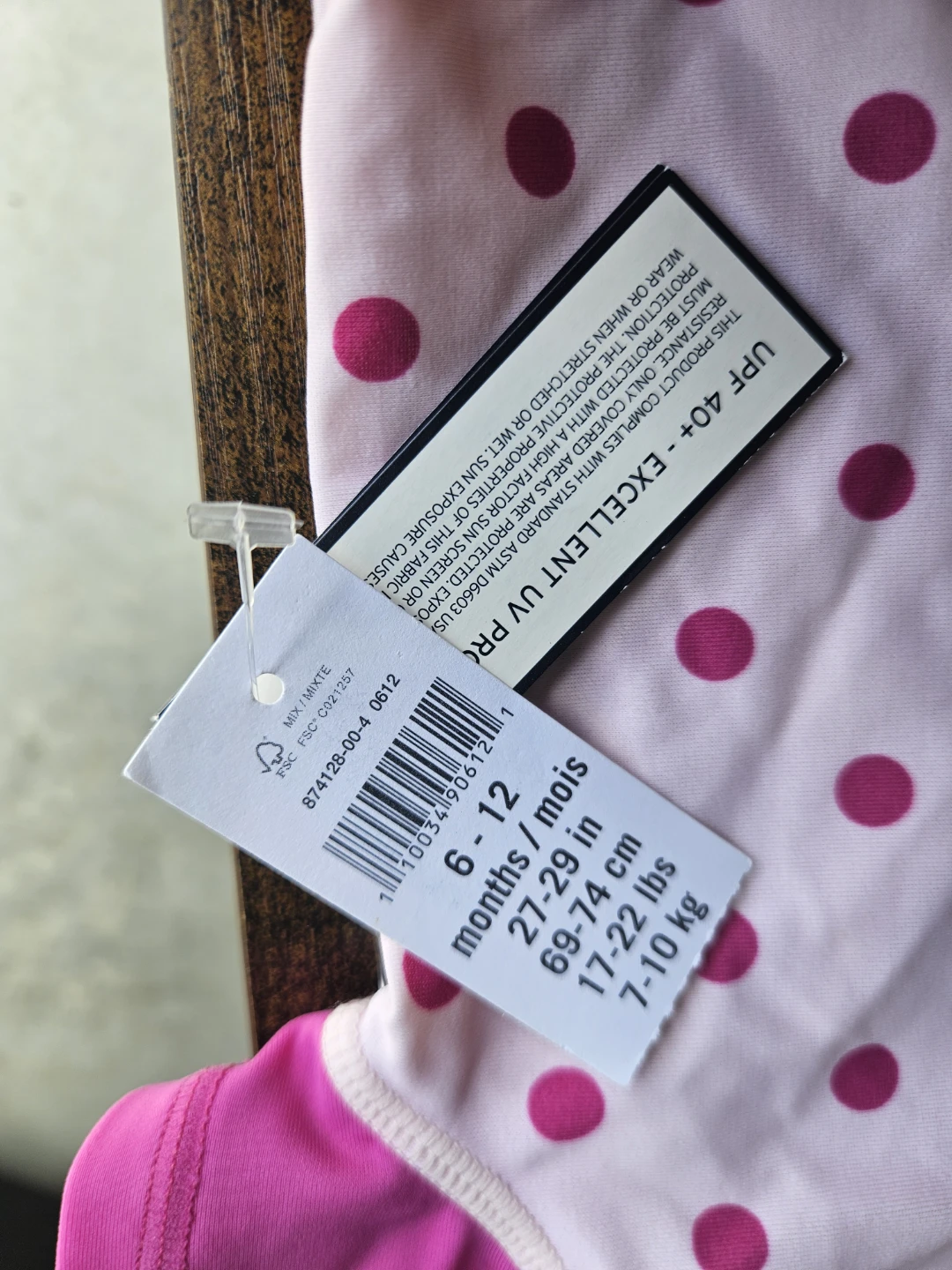 Baby Gap Pink Polka Dot Swimsuit 6-12 Months - photo 2