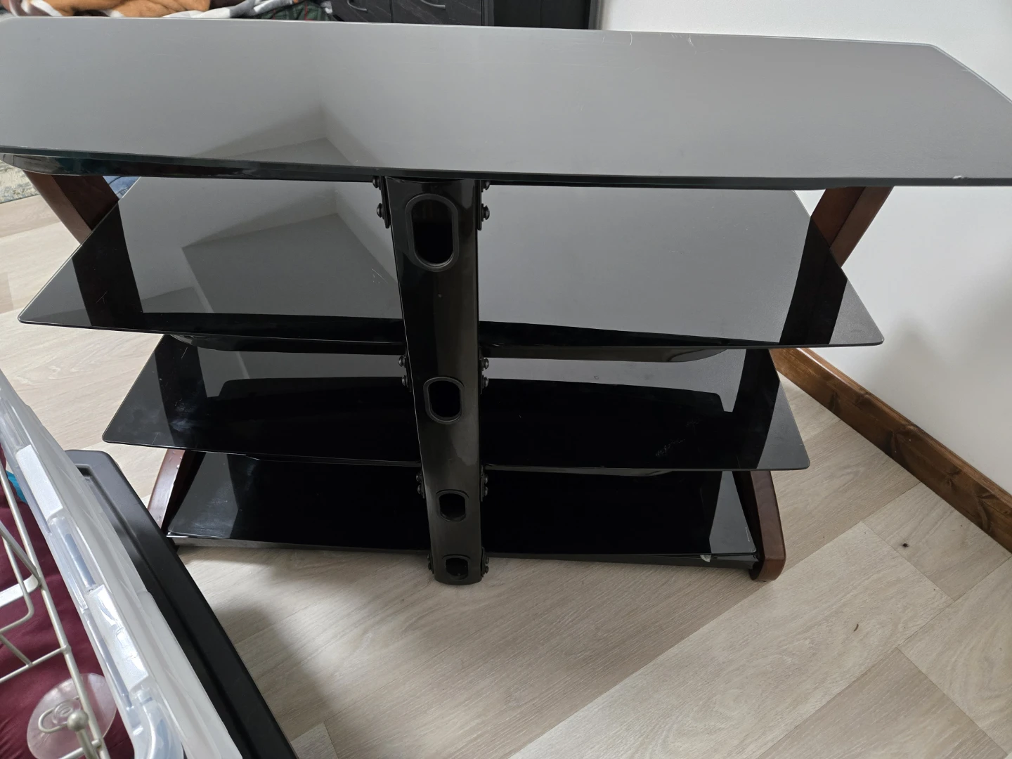 Three Tier Black Glass and Wood/Metal TV Stand - photo 3