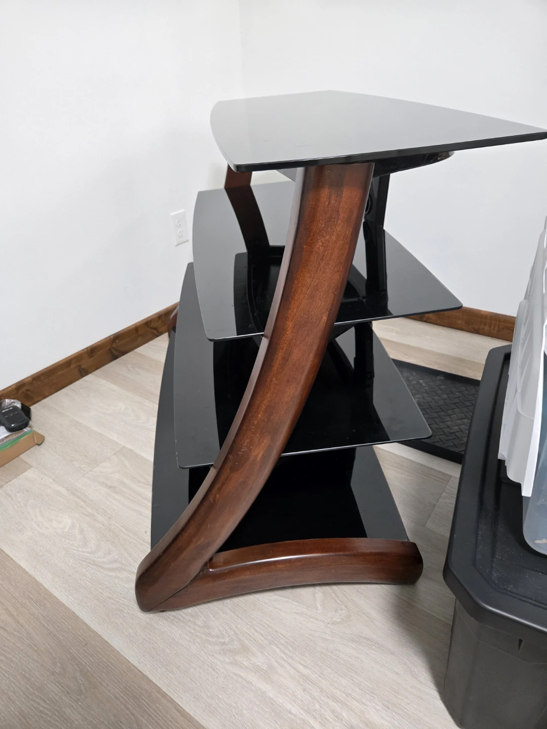 Three Tier Black Glass and Wood/Metal TV Stand - photo 4