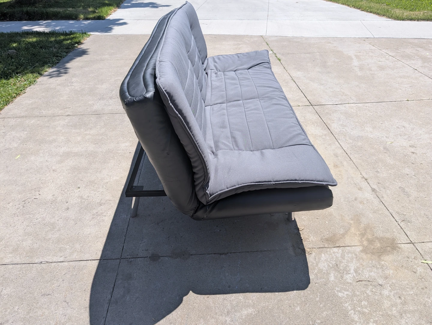 Convertible Sofa Bed - Black Faux Leather & Grey Fabric - photo 4