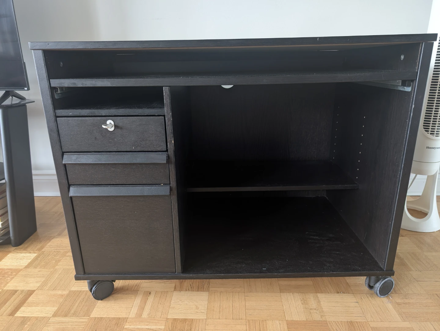 Black Rolling Desk Cart with Keyboard Tray