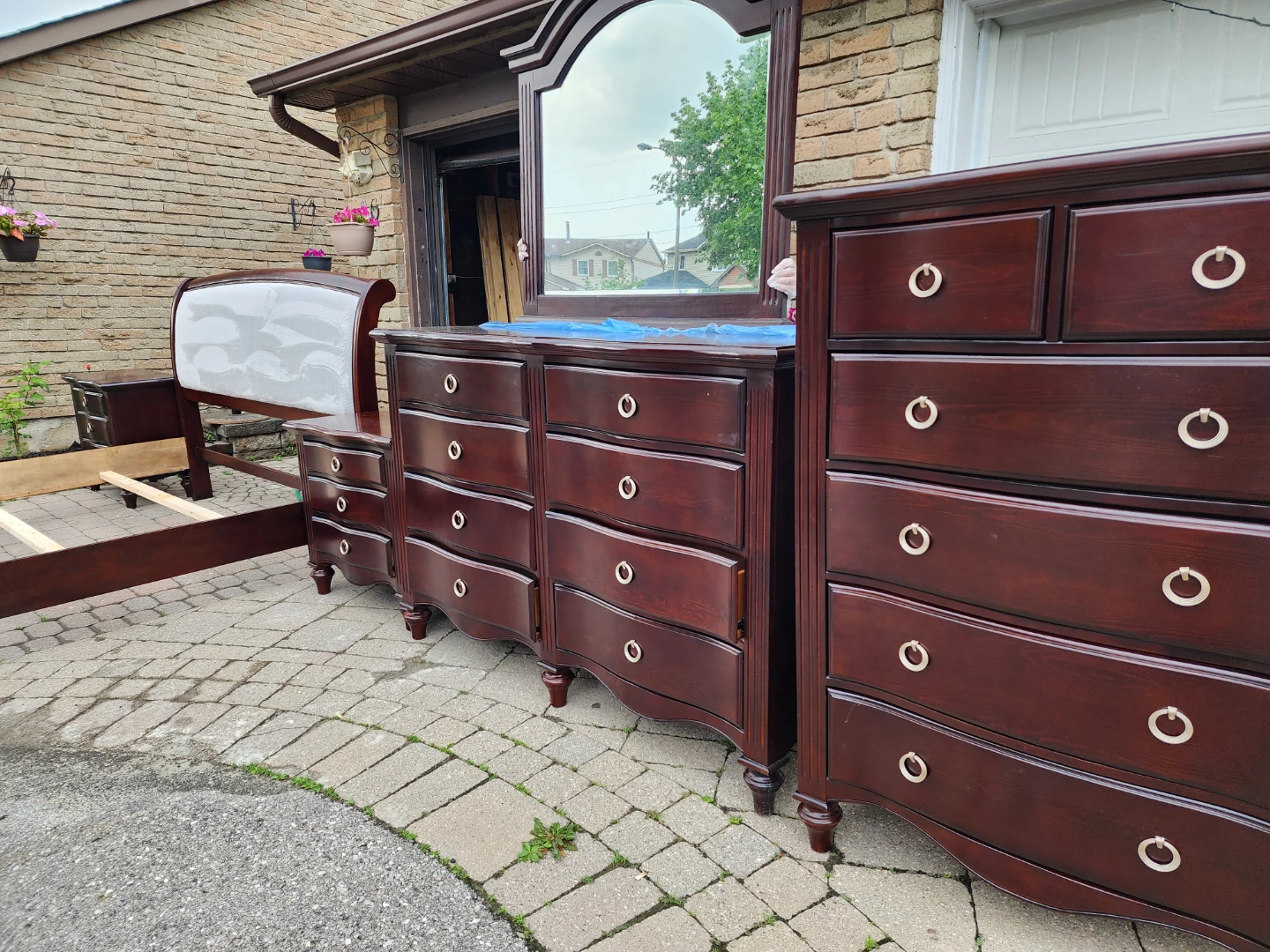 Cherry Wood Bedroom Set -  king Bed, Dressers, Mirror