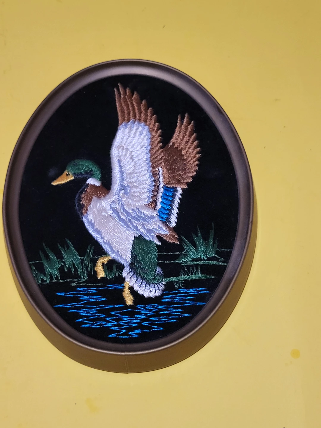 Framed Mallard Duck Embroidery Wall Art