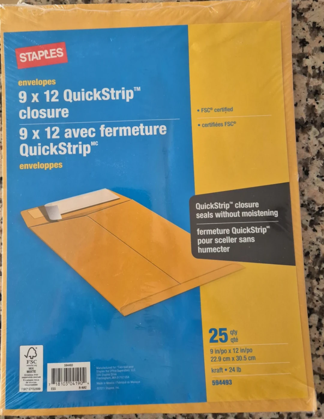 Staples 9 x 12 QuickStrip Envelopes - 25 Count