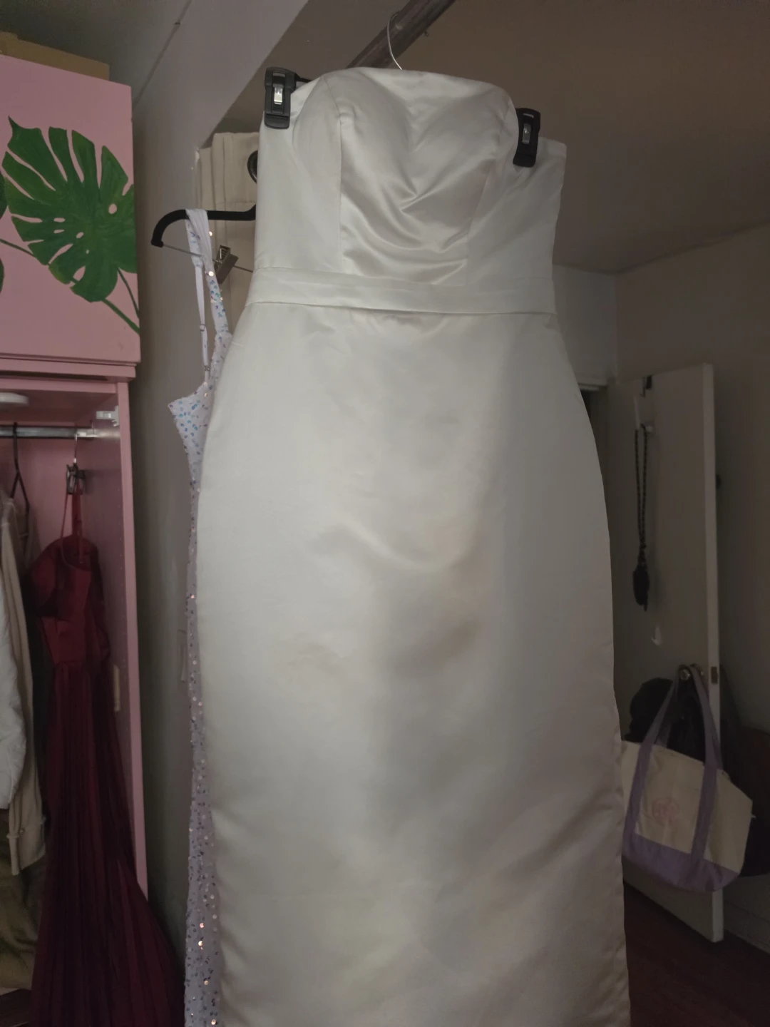White Strapless Satin Dress