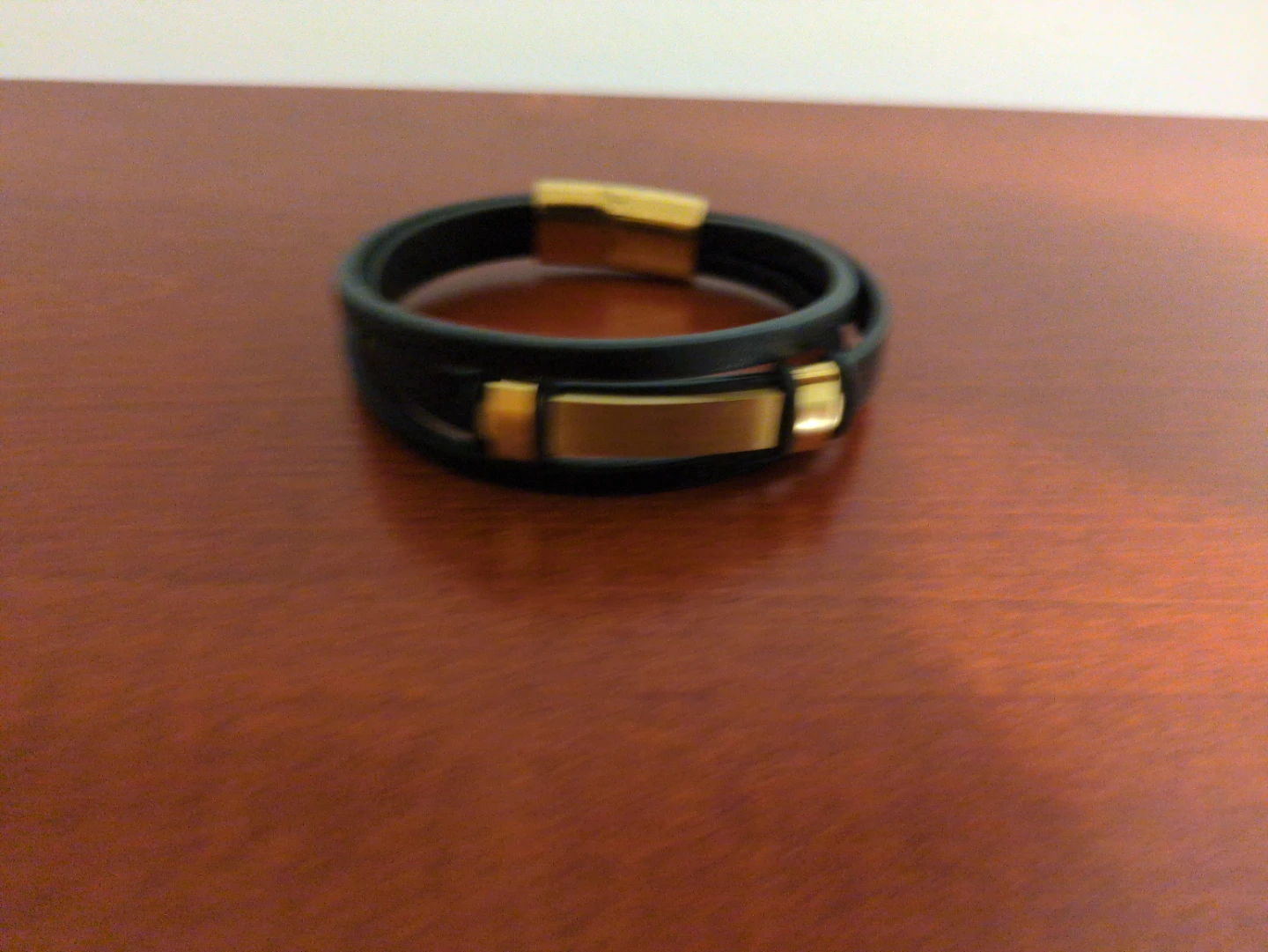 Black Leather Bracelet with Gold Clasp - photo 4