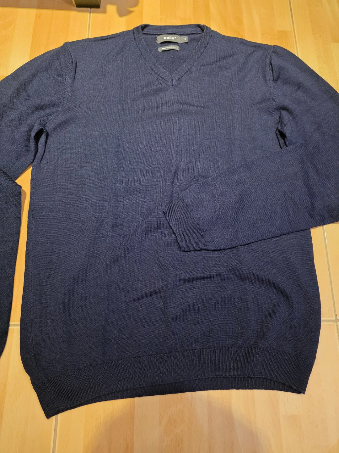 Celio Men's V-Neck Sweater - Pure Merino Wool - Navy Blue