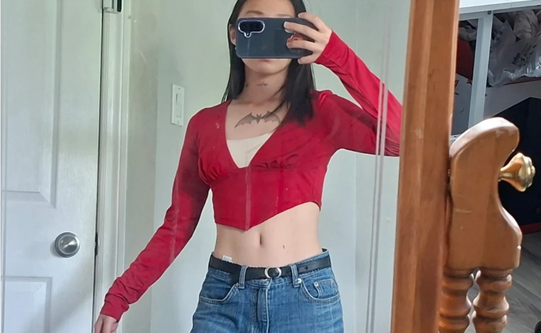 Red Long Sleeve Crop Top - photo 3
